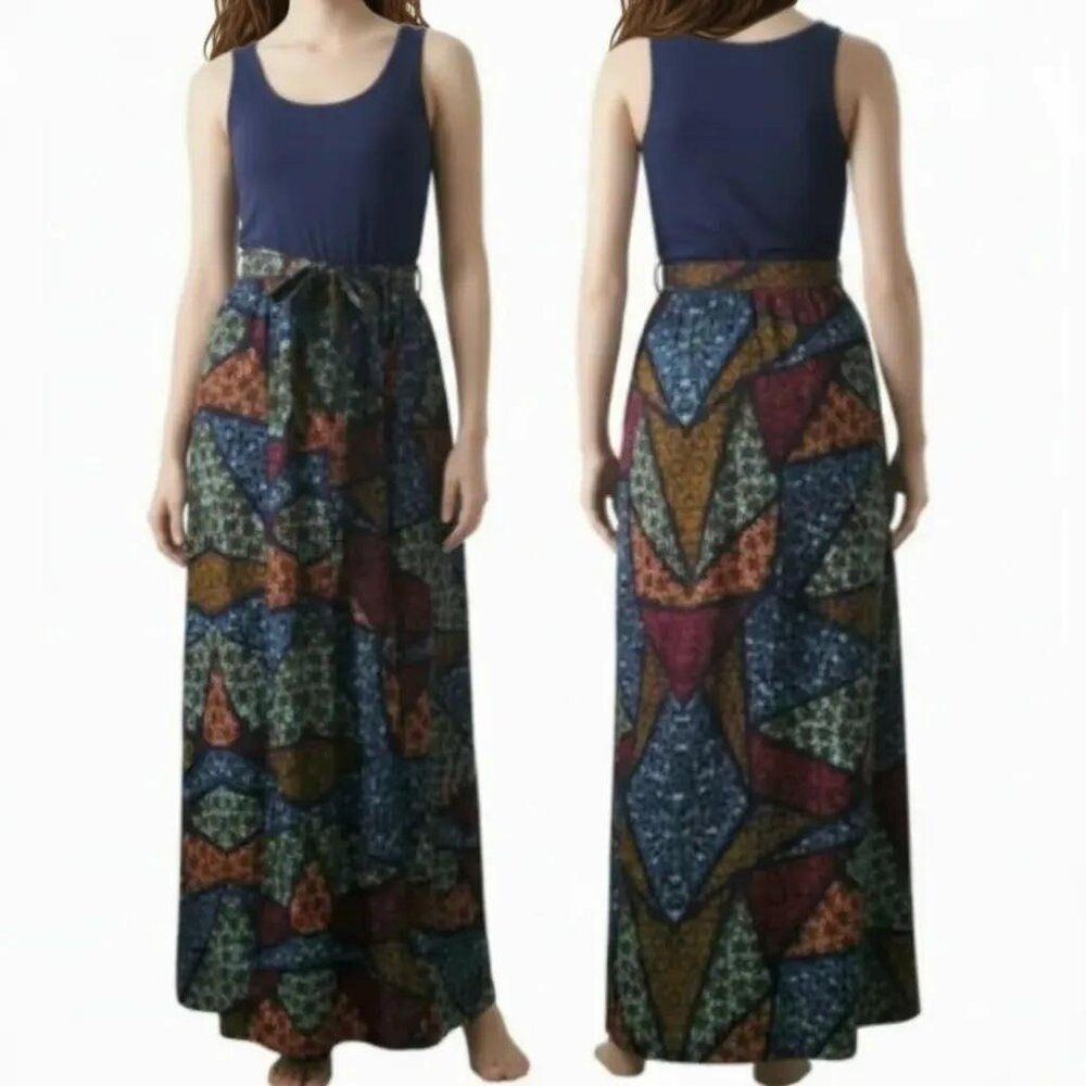 Love Fire Women's Belted Waist Multicolor Print Maxi Summer Dress Size Medium